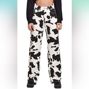 Cow print pants- size 26 high waisted, wide leg